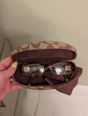 Coach Tortoise Rectangular Eyeglasses with Signature Case - Brown/Tan
